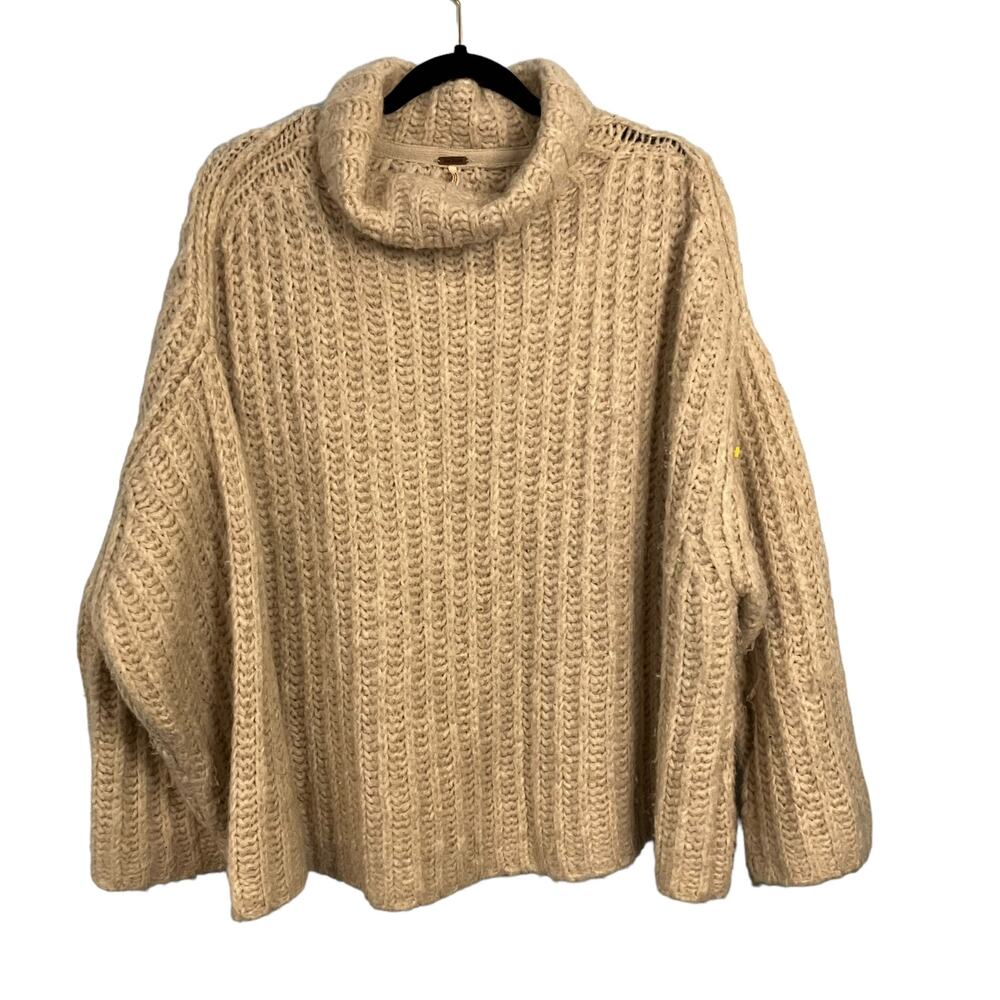 Free People Women's Cream Chunky Knit Cowl Neck Sweater Size Medium